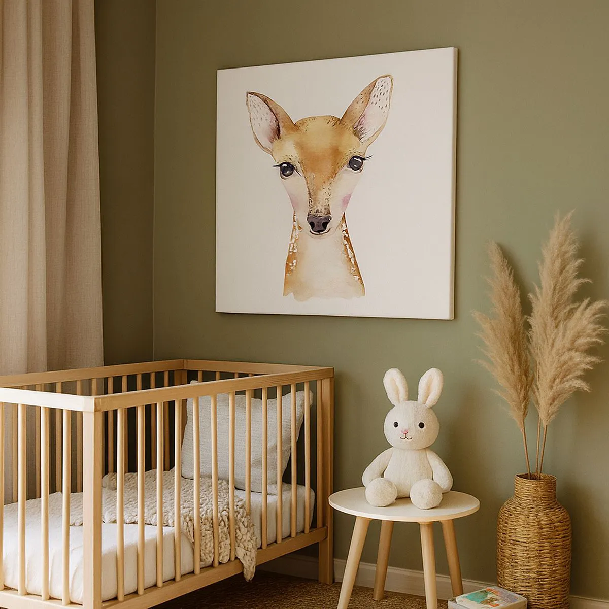 Impression sur toile - Image sur toile - Portrait à l'aquarelle d'un jeune chevreuil sur fond blanc - 70x50cm - L'innocence de la nature - Décoration murale moderne pour le salon et la chambre ARTTOR