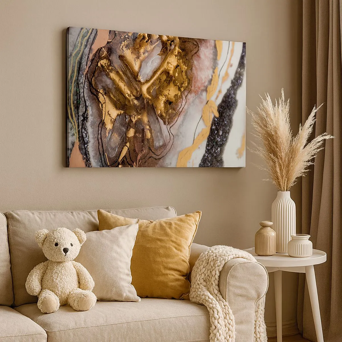 Bild auf Leinwand - Leinwandbild - Abstrakte Komposition mit Elementen aus Gold und Kristallen - 70x50cm - Das Element der Erde - Moderne Wanddekoration für Wohnzimmer und Schlafzimmer ARTTOR