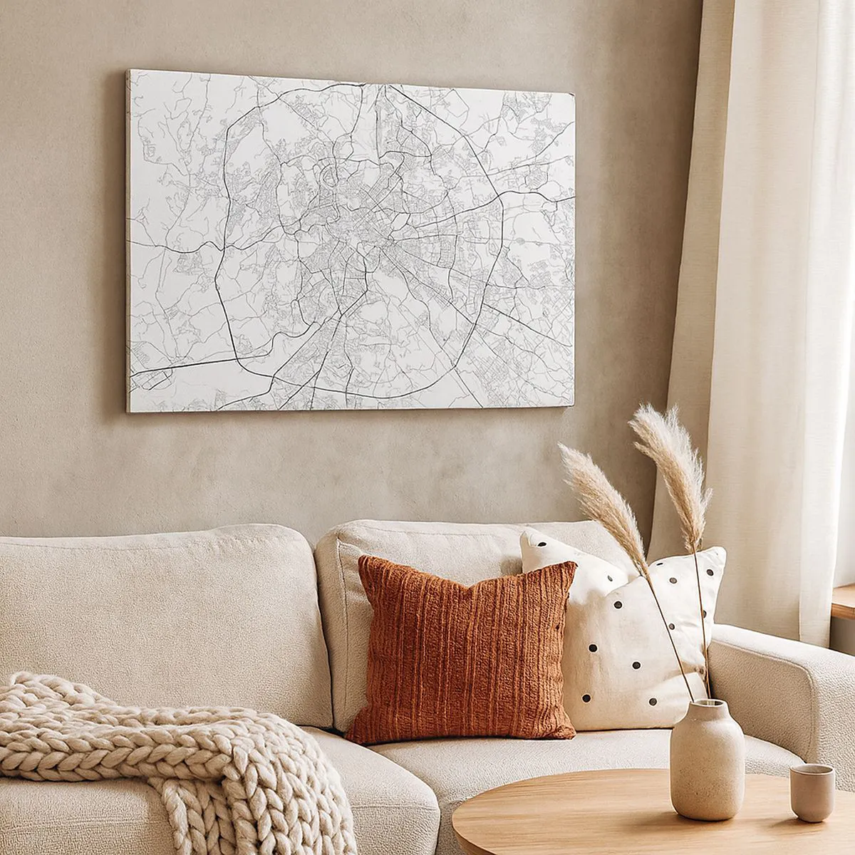 Obraz na plátně - Mapa města v minimalistickém stylu s jemnými liniemi - 70x50cm - Římský kruh - Moderní nástěnná dekorace do obývacího pokoje a ložnice ARTTOR