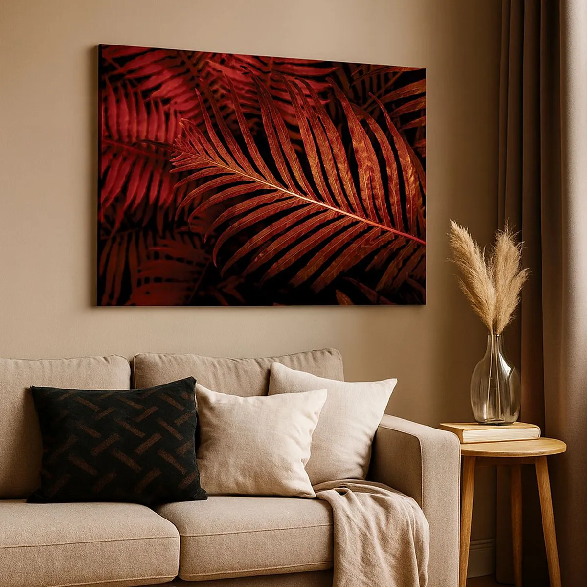 Tablou pe pânză Canvas - Prim-plan cu frunze tropicale roșii - 70x50cm - Ardoarea vieții - Decorațiune modernă pentru perete pentru living și dormitor ARTTOR