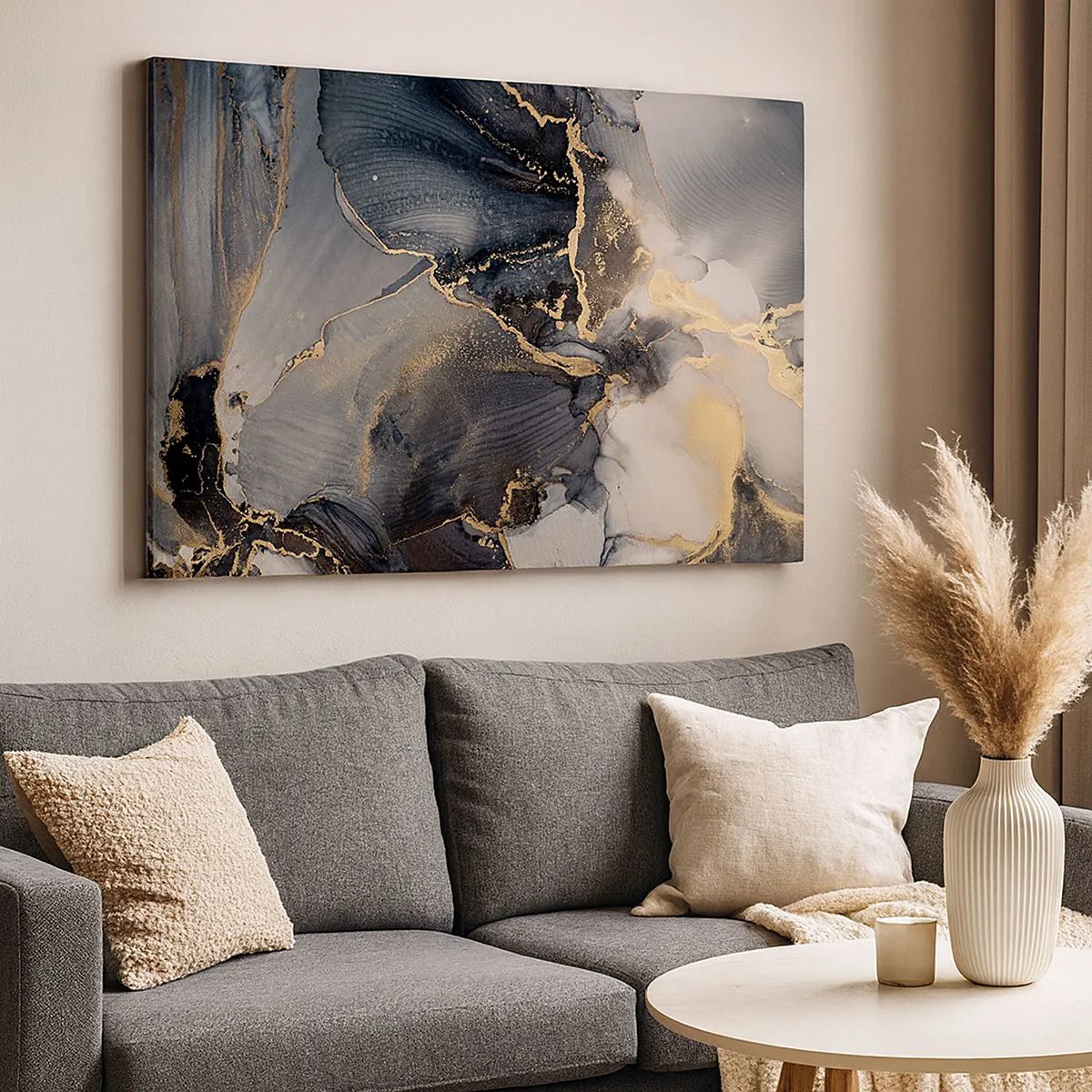 Quadro su tela - Stampe su Tela - Astratto oro e grigio su tela - 70x50cm - Vita di pietra - Decorazione murale moderna per soggiorno e camera da letto ARTTOR