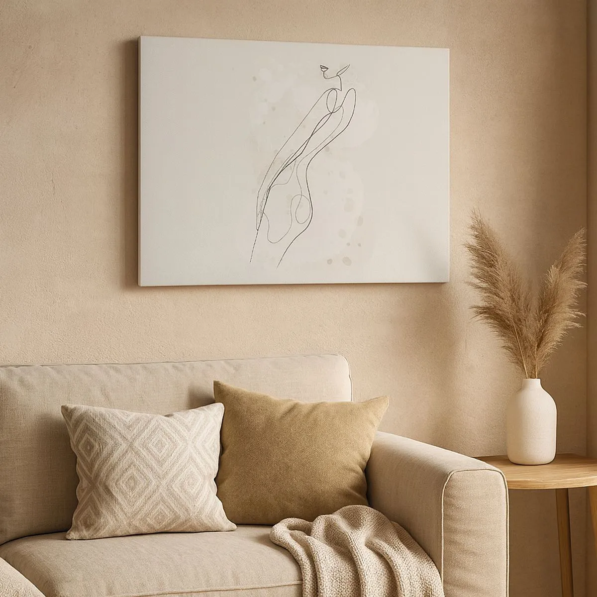 Cuadro sobre lienzo - Impresión de Imagen - Un boceto de silueta sutil en un estilo minimalista. - 100x70cm - Una mirada no dice nada y al mismo tiempo lo dice todo - Decoración de pared moderna para salón y dormitorio ARTTOR