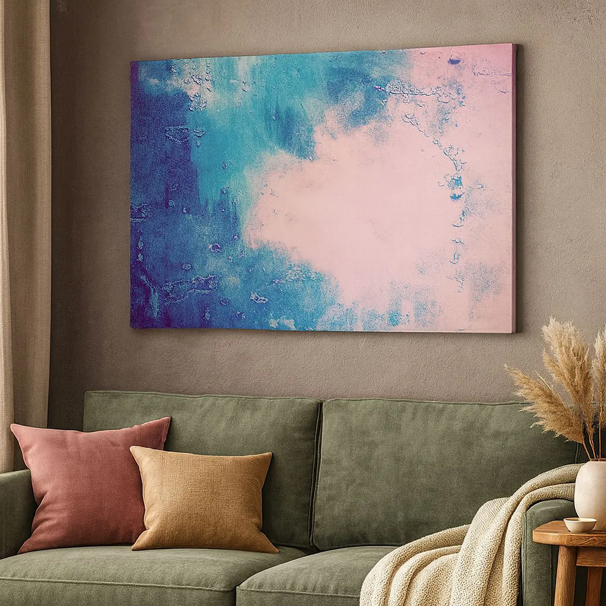 Tablou pe pânză Canvas - Textură abstractă în nuanțe de roz și albastru - 70x50cm - Îmbrățișare albastră - Decorațiune modernă pentru perete pentru living și dormitor ARTTOR