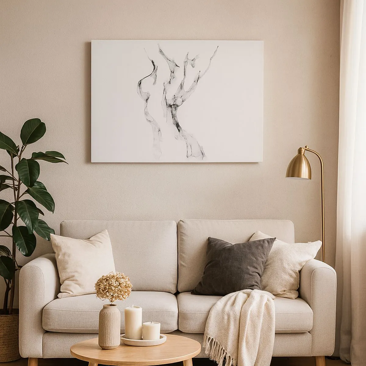 Lærredstryk - Billede på lærred - Fine, abstrakte linjer, der ligner røgspor på en lys baggrund - 70x50cm - Smuk og stærk - Moderne vægdekoration til stue og soveværelse ARTTOR