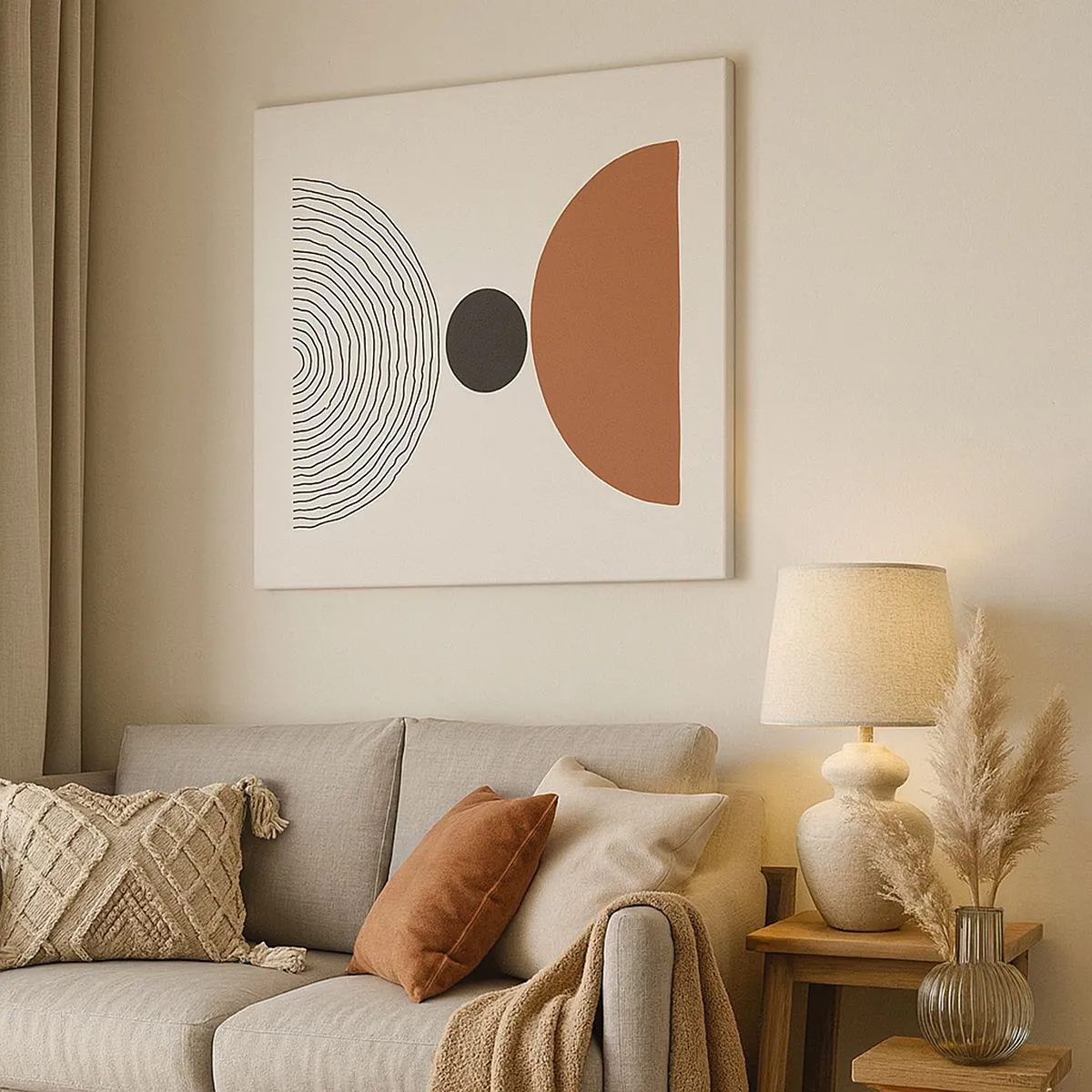 Tablou pe pânză Canvas - Figuri geometrice abstracte în culori calde - 70x50cm - În centrul atenției - Decorațiune modernă pentru perete pentru living și dormitor ARTTOR