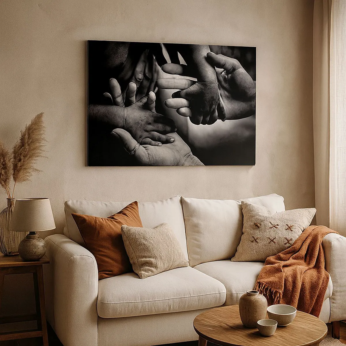 Bild auf Leinwand - Leinwandbild - Schwarze und weiße Hände verschiedener Generationen - 70x50cm - Mensch sein - Moderne Wanddekoration für Wohnzimmer und Schlafzimmer ARTTOR