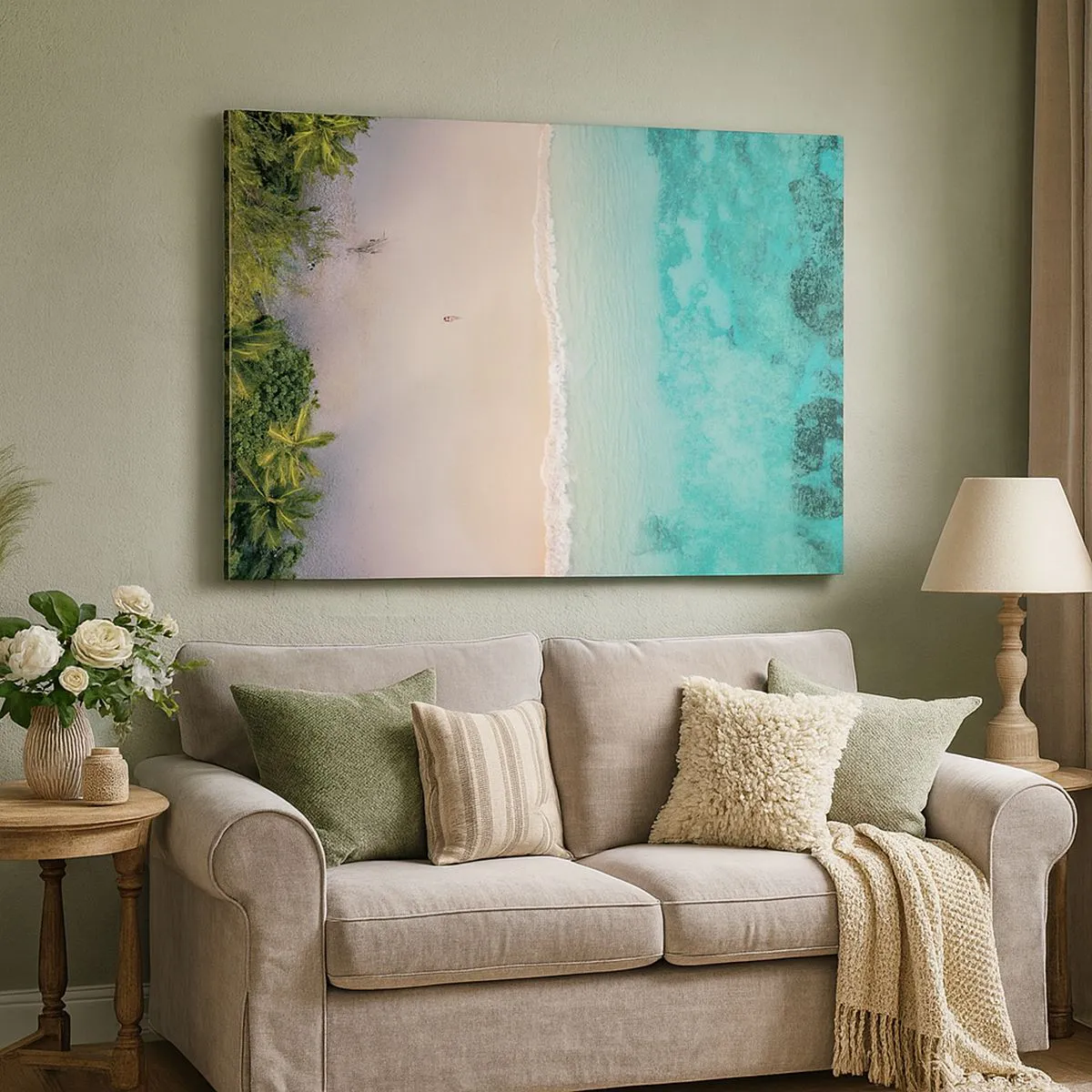 Tablou pe pânză Canvas - Vedere aeriană a unei plaje tropicale cu apă turcoaz - 70x50cm - Plaja din paradis - Decorațiune modernă pentru perete pentru living și dormitor ARTTOR