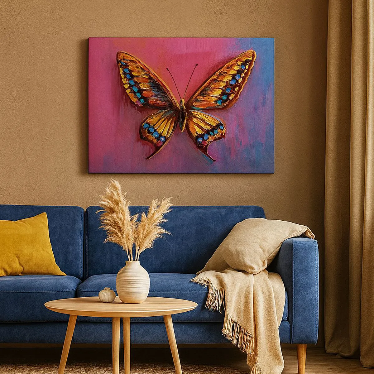 Impression sur toile - Image sur toile - Papillon coloré sur un fond abstrait - 70x50cm - Un joyau de la nature - Décoration murale moderne pour le salon et la chambre ARTTOR