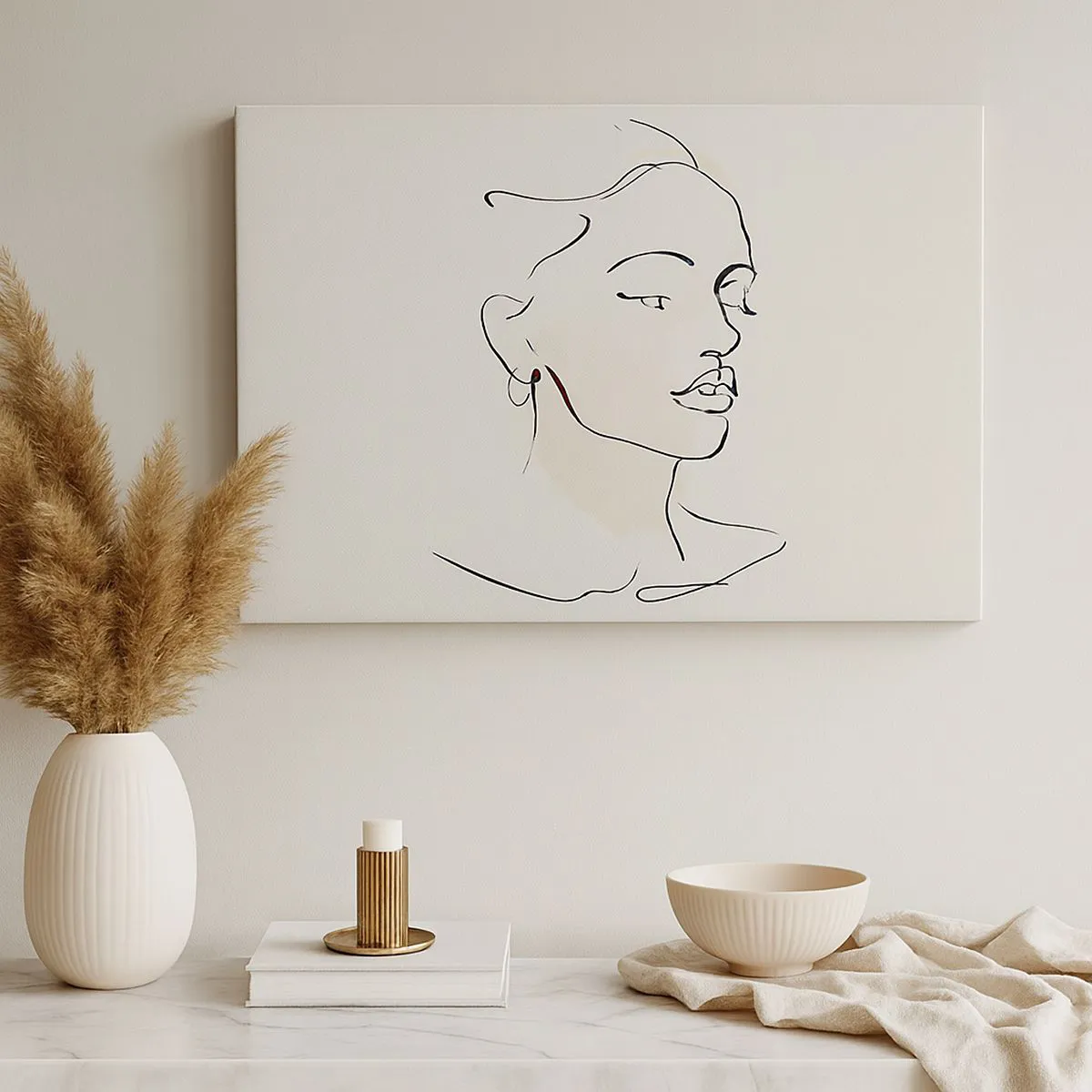 Impression sur toile - Image sur toile - Un croquis délicat du visage d'une femme sur un fond clair - 70x50cm - Une ligne certaine - Décoration murale moderne pour le salon et la chambre ARTTOR