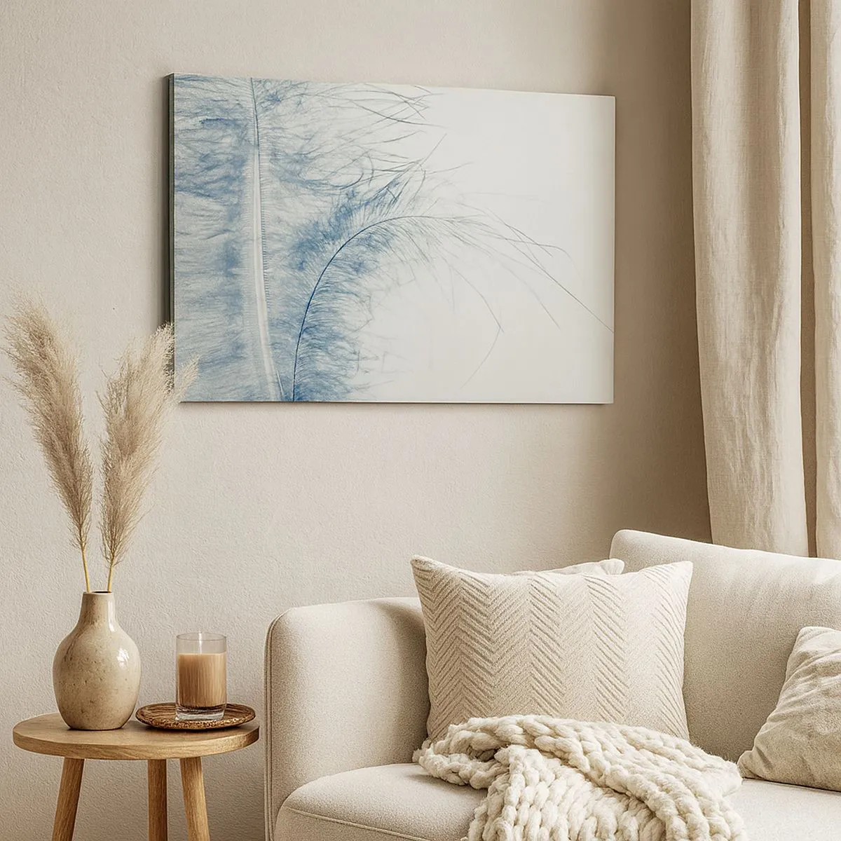 Canvastavla - Bild på duk - En delikat fjäder i pastellfärger mot en ljus bakgrund - 70x50cm - Naturens viskningar - Modern väggdekoration för vardagsrum och sovrum ARTTOR