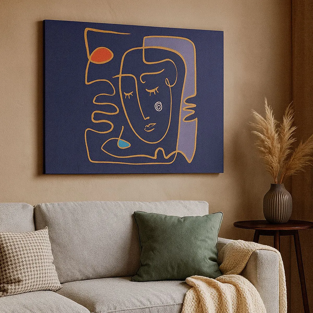 Bild auf Leinwand - Leinwandbild - Abstraktes Gesichtsporträt im minimalistischen Stil - 70x50cm - In Gedanken - Moderne Wanddekoration für Wohnzimmer und Schlafzimmer ARTTOR