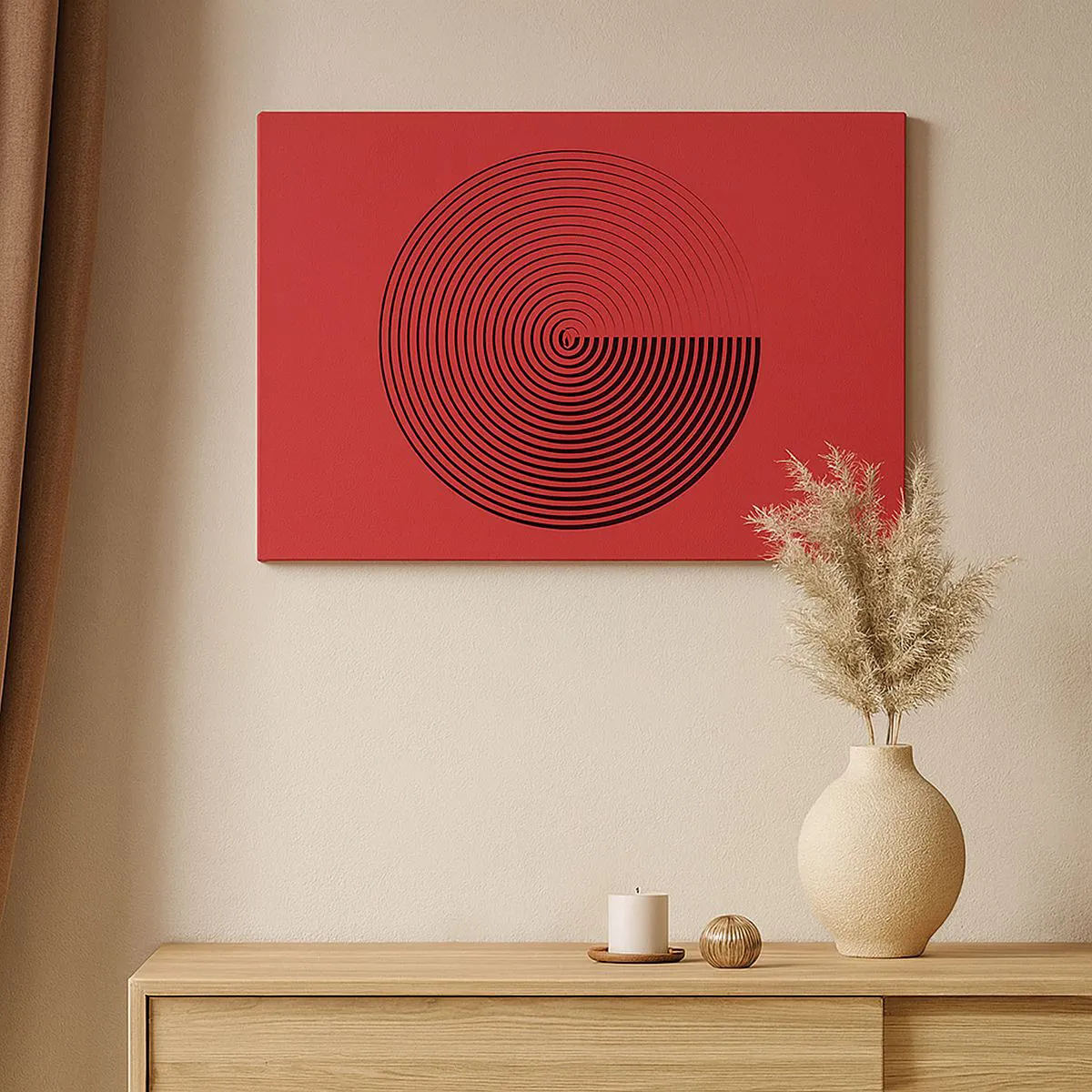 Cuadro sobre lienzo - Impresión de Imagen - Círculos concéntricos sobre fondo rojo - 100x70cm - Movimiento circular - Decoración de pared moderna para salón y dormitorio ARTTOR
