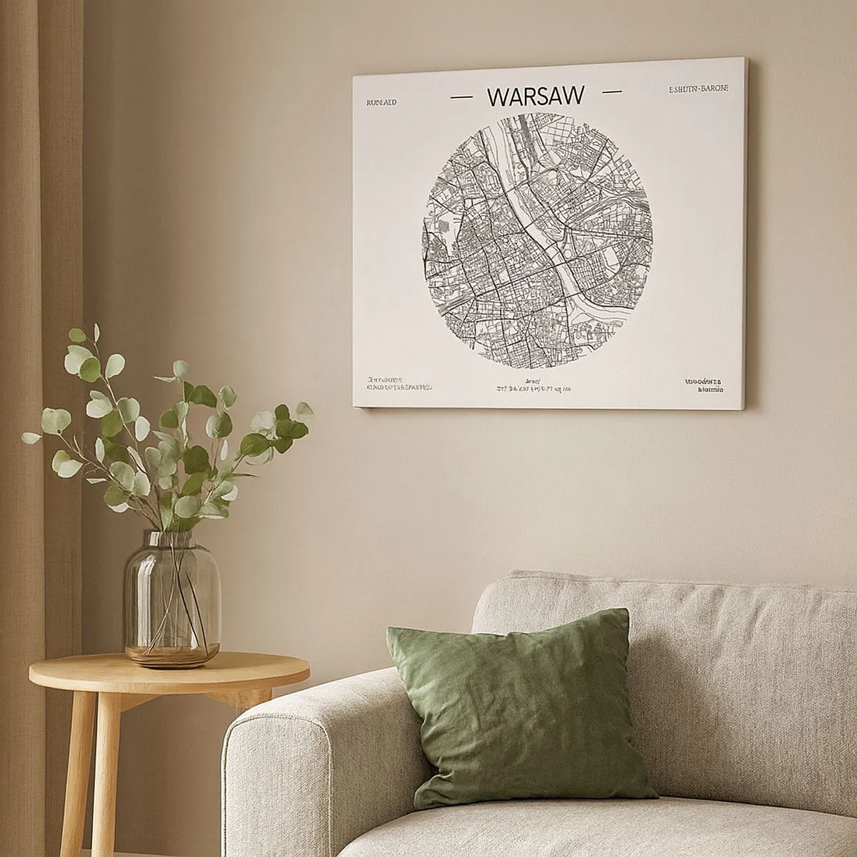 Obraz na plátně - Mapa Varšavy v minimalistickém stylu - 70x50cm - Anatomie Varšavy - Moderní nástěnná dekorace do obývacího pokoje a ložnice ARTTOR