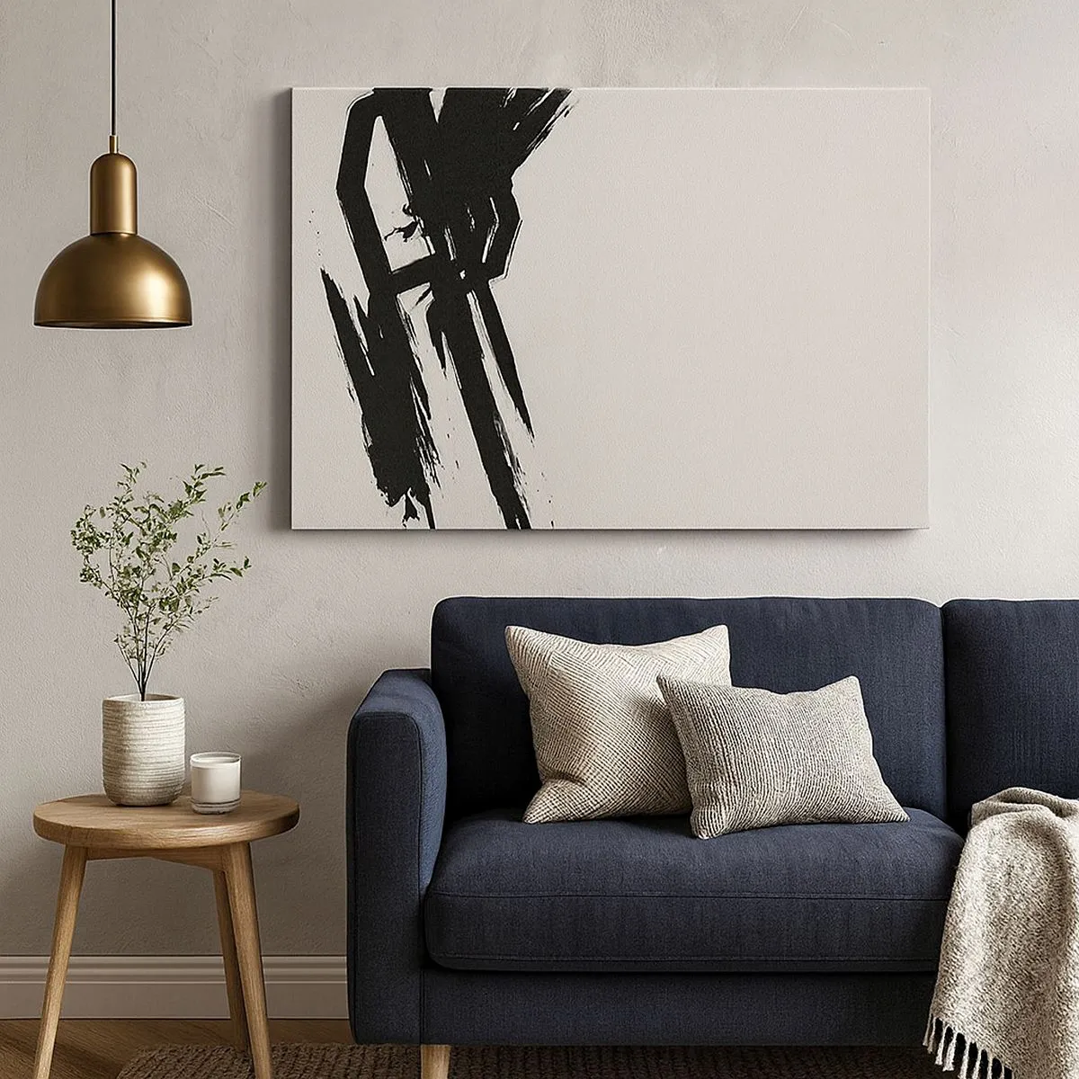 Canvastavla - Bild på duk - Dynamiska penseldrag i svart mot en ljus bakgrund - 70x50cm - En ostoppbar rörelse - Modern väggdekoration för vardagsrum och sovrum ARTTOR