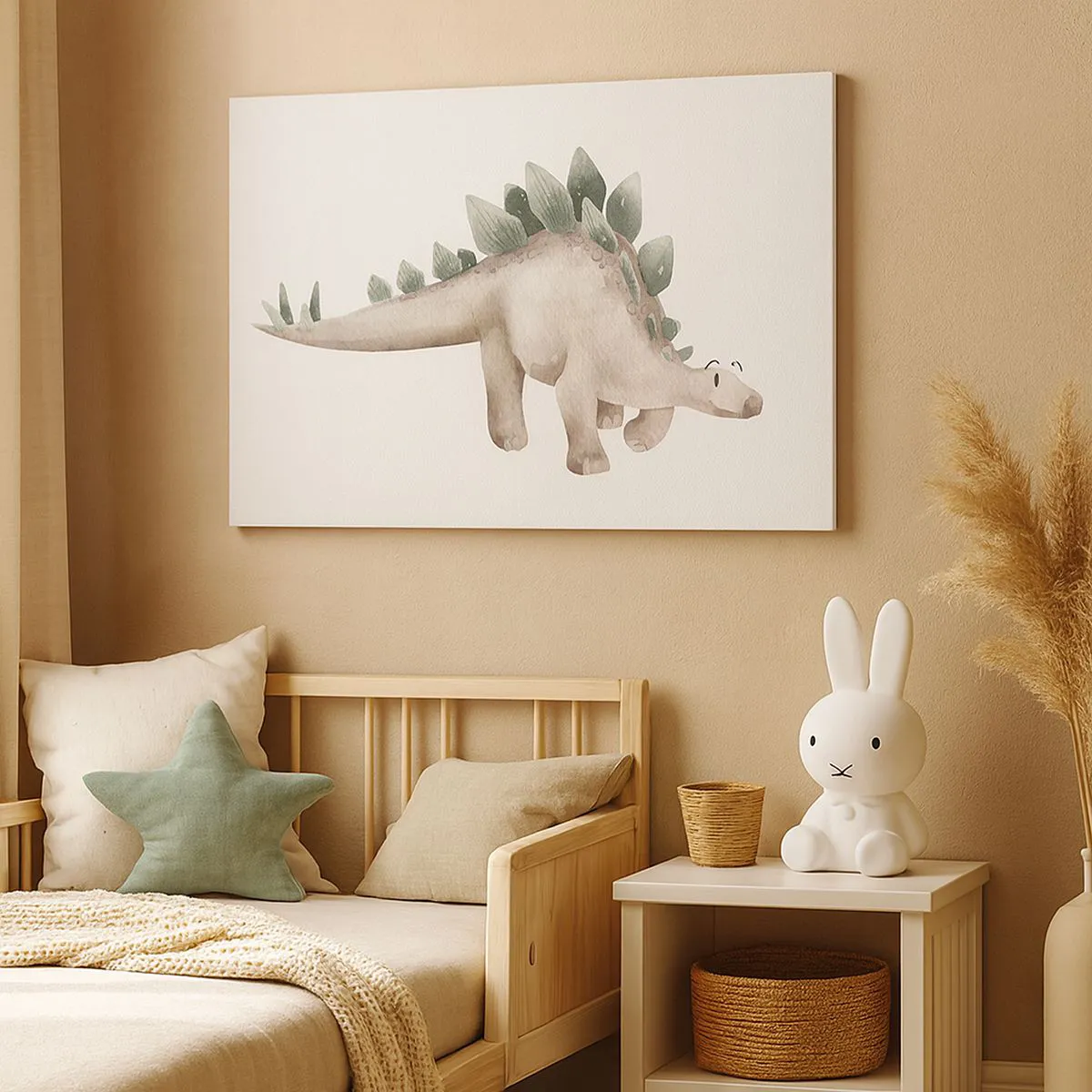 Quadro su tela - Stampe su Tela - Un simpatico dinosauro dai colori pastello - 70x50cm - Sono vostro amico - Decorazione murale moderna per soggiorno e camera da letto ARTTOR