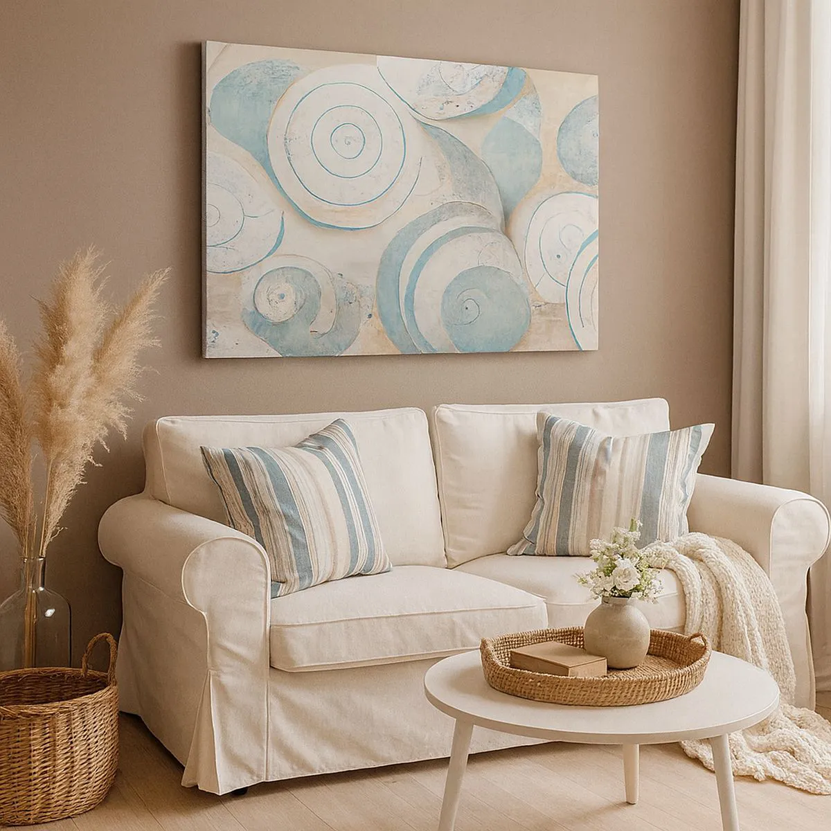 Cuadro sobre lienzo - Impresión de Imagen - Conchas abstractas en tonos pastel - 70x50cm - ¿Qué esconden en su interior? - Decoración de pared moderna para salón y dormitorio ARTTOR