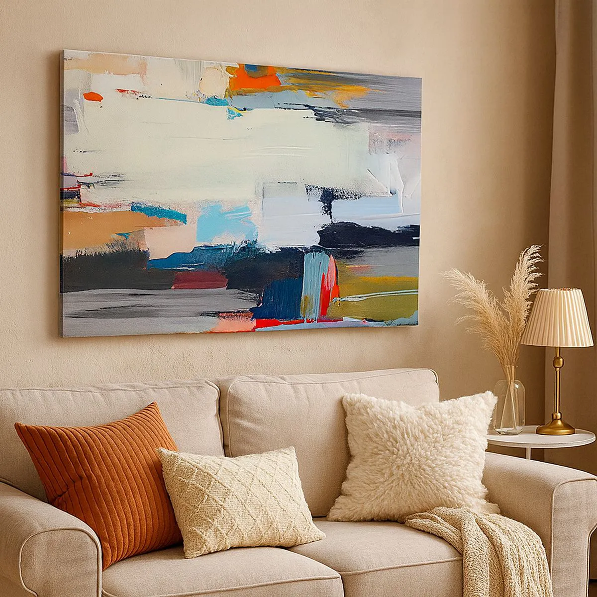 Canvastavla - Bild på duk - Färgglad abstraktion med dynamiska penseldrag - 70x50cm - Finns det någon metod? - Modern väggdekoration för vardagsrum och sovrum ARTTOR