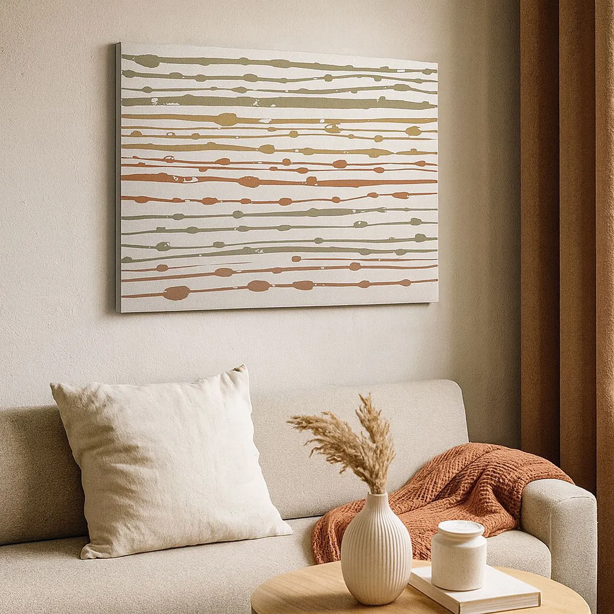 Canvastavla - Bild på duk - Ett mönster av linjer i varma nyanser mot en ljus bakgrund - 70x50cm - Musikalisk färgnotation - Modern väggdekoration för vardagsrum och sovrum ARTTOR