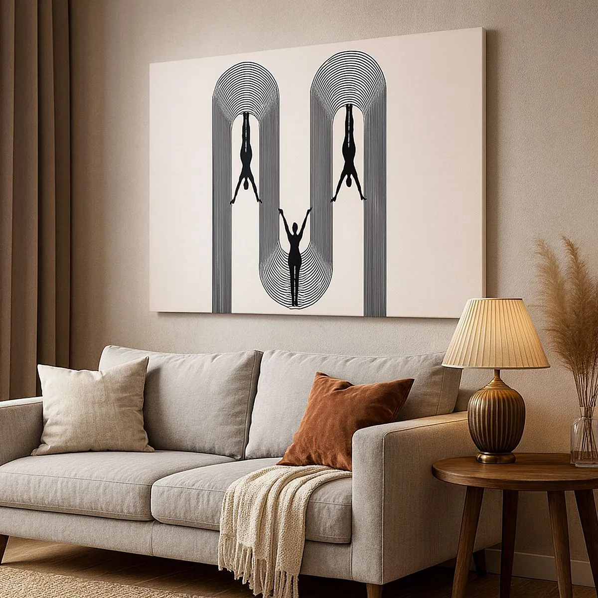 Obraz na plátne - Geometrické siluety na béžovom pozadí - 70x50cm - Hore nohami - Moderná nástenná dekorácia do obývacej izby a spálne ARTTOR