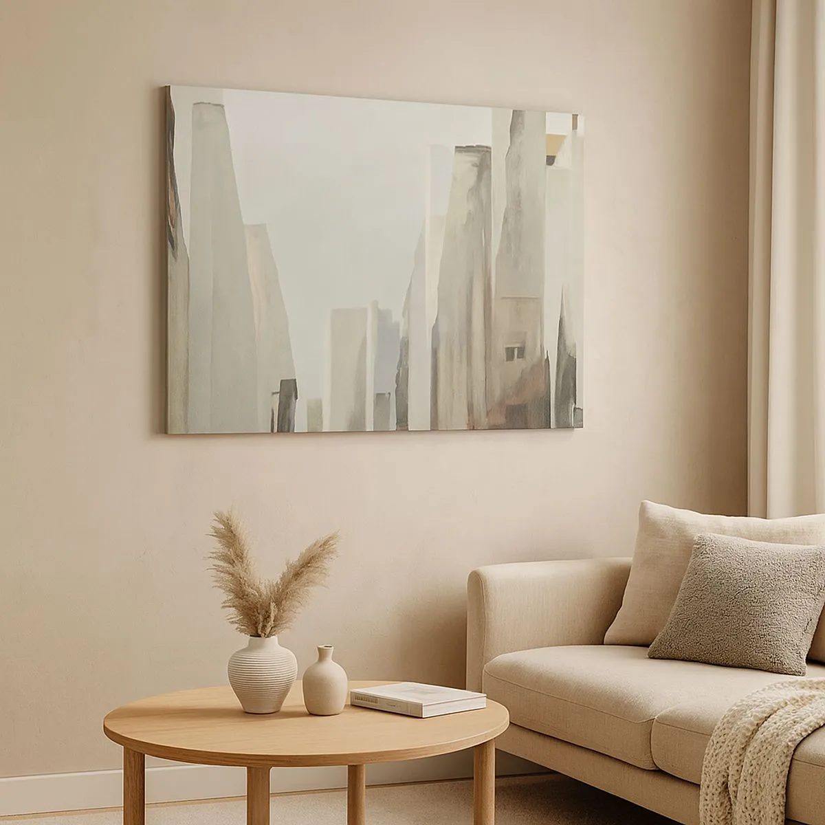 Canvastavla - Bild på duk - Abstrakt stadsbild i pastellfärger - 70x50cm - En dröm om staden - Modern väggdekoration för vardagsrum och sovrum ARTTOR