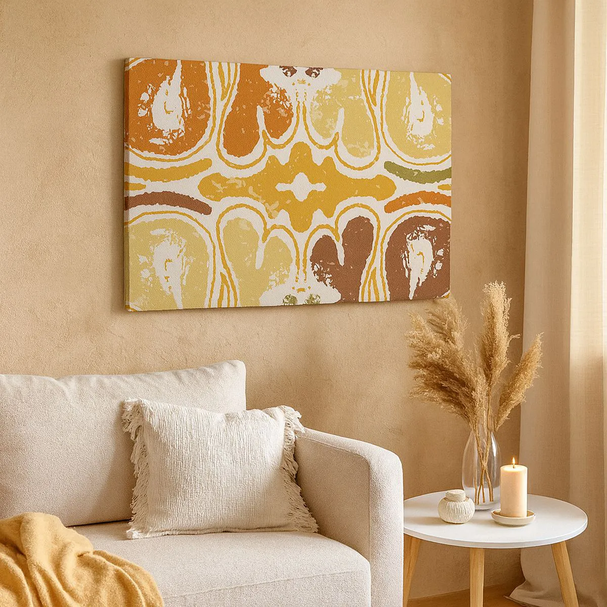 Quadro su tela - Stampe su Tela - Caldi motivi astratti nei toni del giallo e del marrone - 70x50cm - Astrazione sentimentale - Decorazione murale moderna per soggiorno e camera da letto ARTTOR