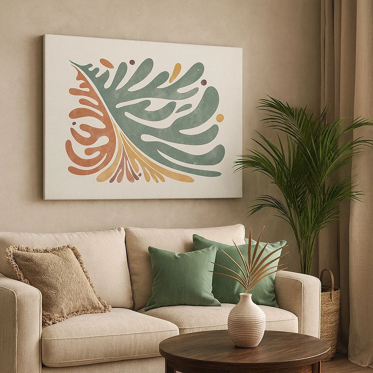 Lærredstryk - Billede på lærred - Farverigt abstrakt blad på en lys baggrund - 70x50cm - Flerfarvet blad - Moderne vægdekoration til stue og soveværelse ARTTOR