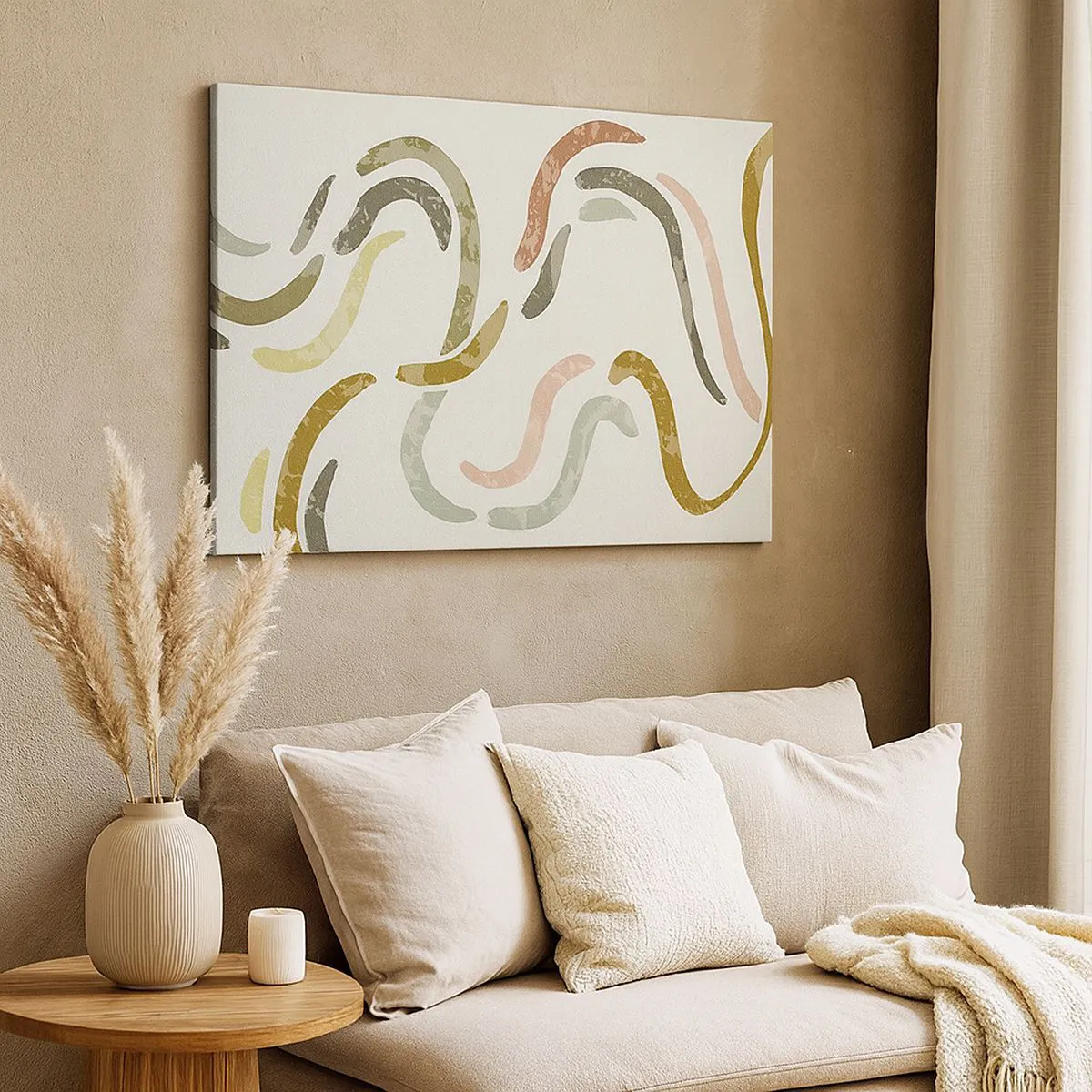 Lærredstryk - Billede på lærred - Abstrakte buer i pastelfarver - 70x50cm - Abstraktionens glade dans - Moderne vægdekoration til stue og soveværelse ARTTOR