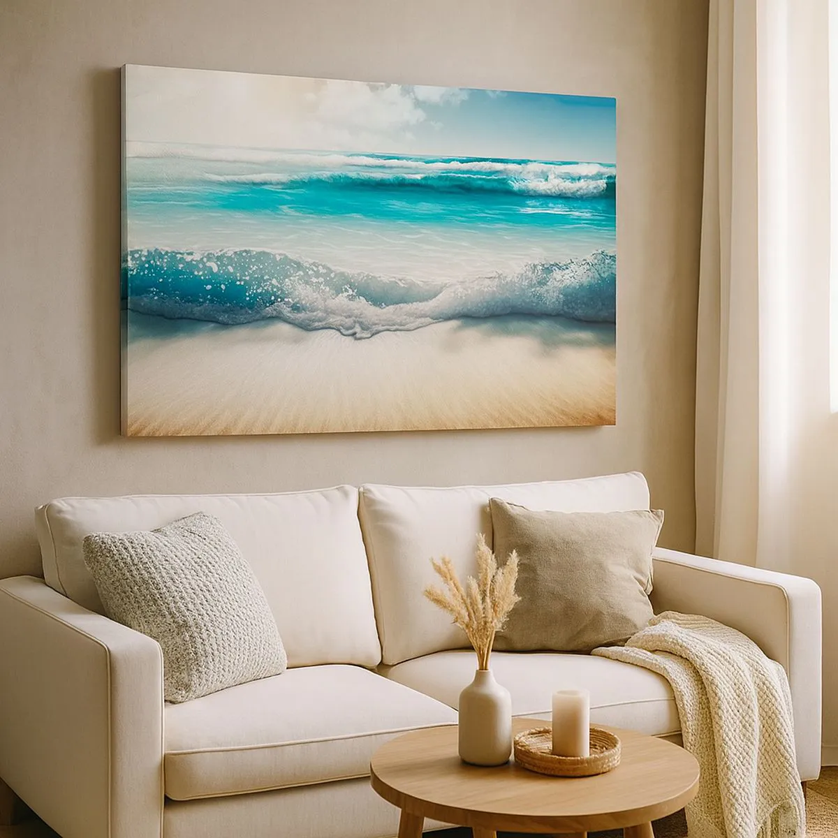 Obraz na plátně - Mořské vlny na lehké písečné pláži - 70x50cm - Klid oceánu - Moderní nástěnná dekorace do obývacího pokoje a ložnice ARTTOR