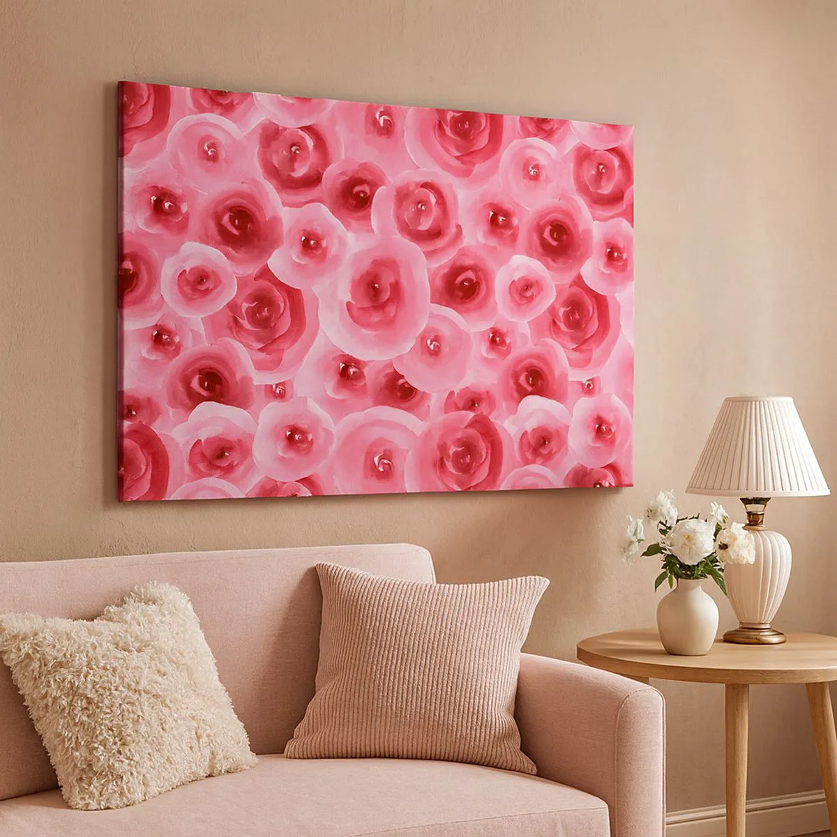 Bild auf Leinwand - Leinwandbild - Zarte Rosen in pastelligen Rosatönen - 70x50cm - Oben und unten Rosen - Moderne Wanddekoration für Wohnzimmer und Schlafzimmer ARTTOR