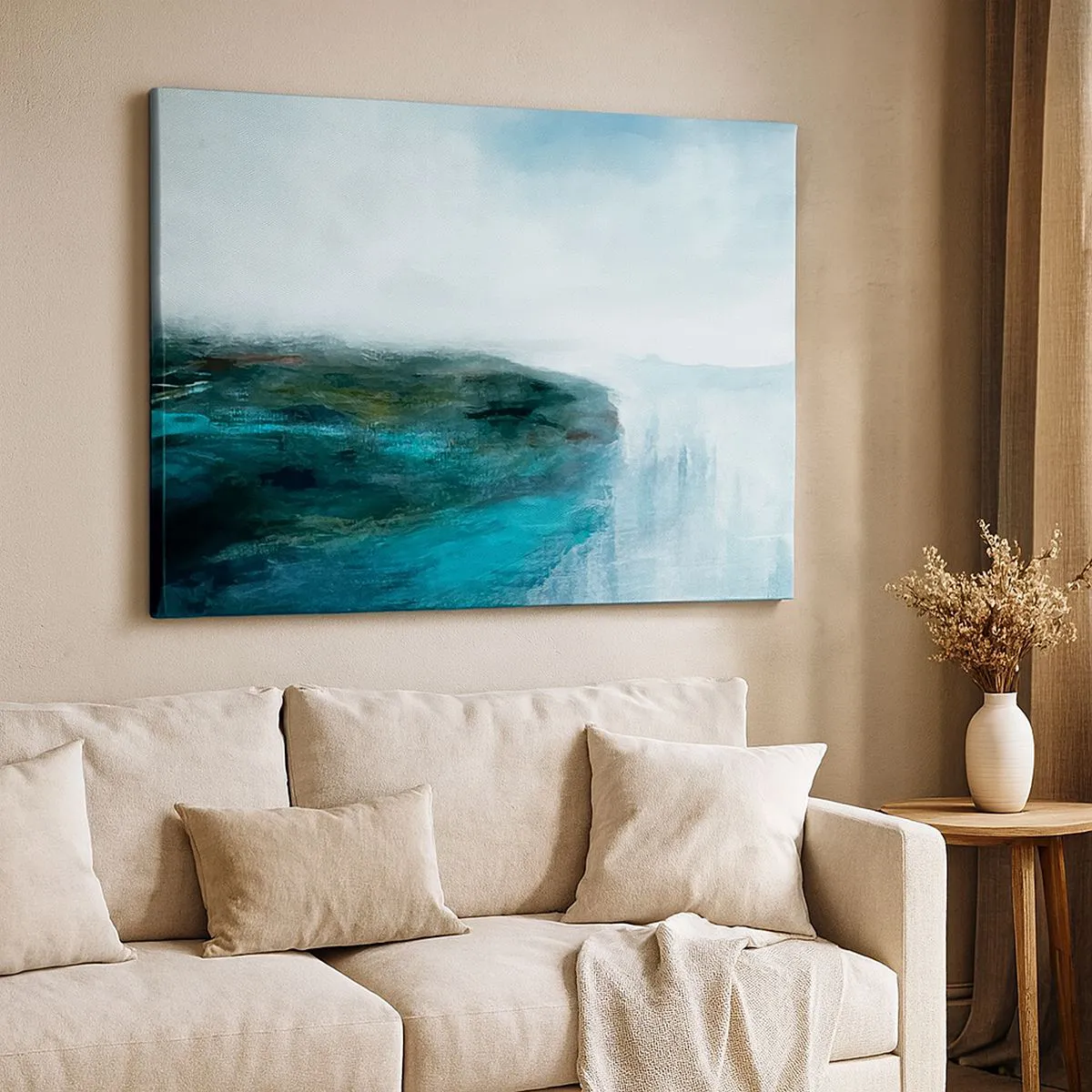 Quadro su tela - Stampe su Tela - Paesaggio astratto nei toni del turchese e del grigio - 70x50cm - Astrazione marittima - Decorazione murale moderna per soggiorno e camera da letto ARTTOR