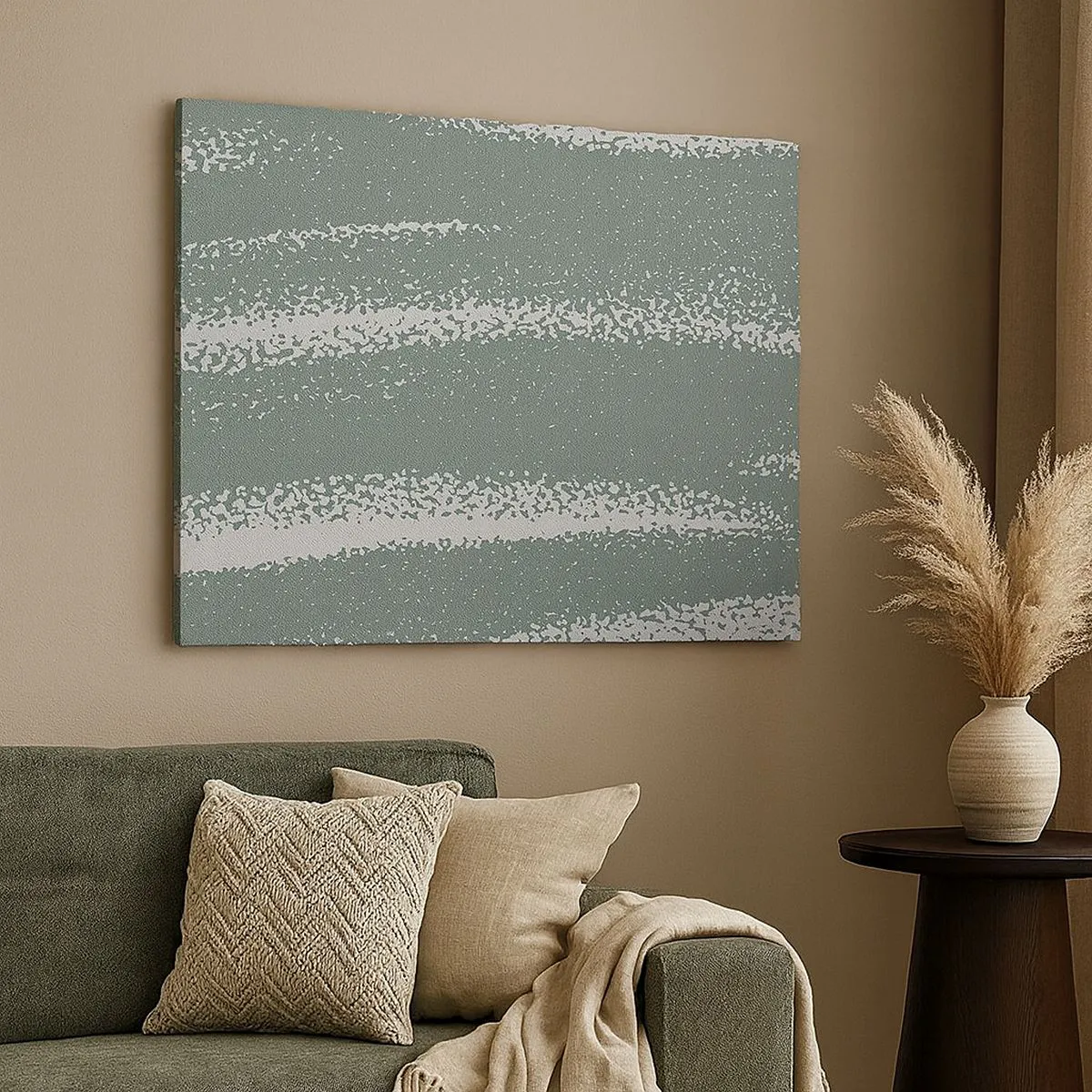 Canvastavla - Bild på duk - Vintervågor i nyanser av mint och vitt - 70x50cm - Abstraktion i vinterstämning - Modern väggdekoration för vardagsrum och sovrum ARTTOR