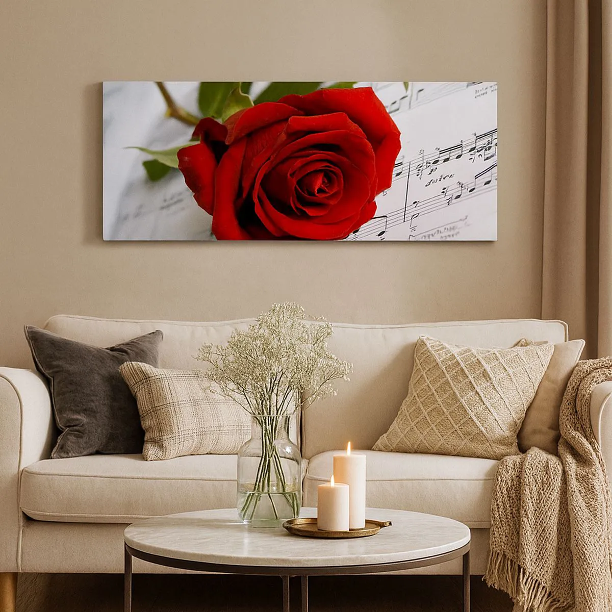 Quadro em tela - Música de sentimentos em escarlate - 90x30 cm