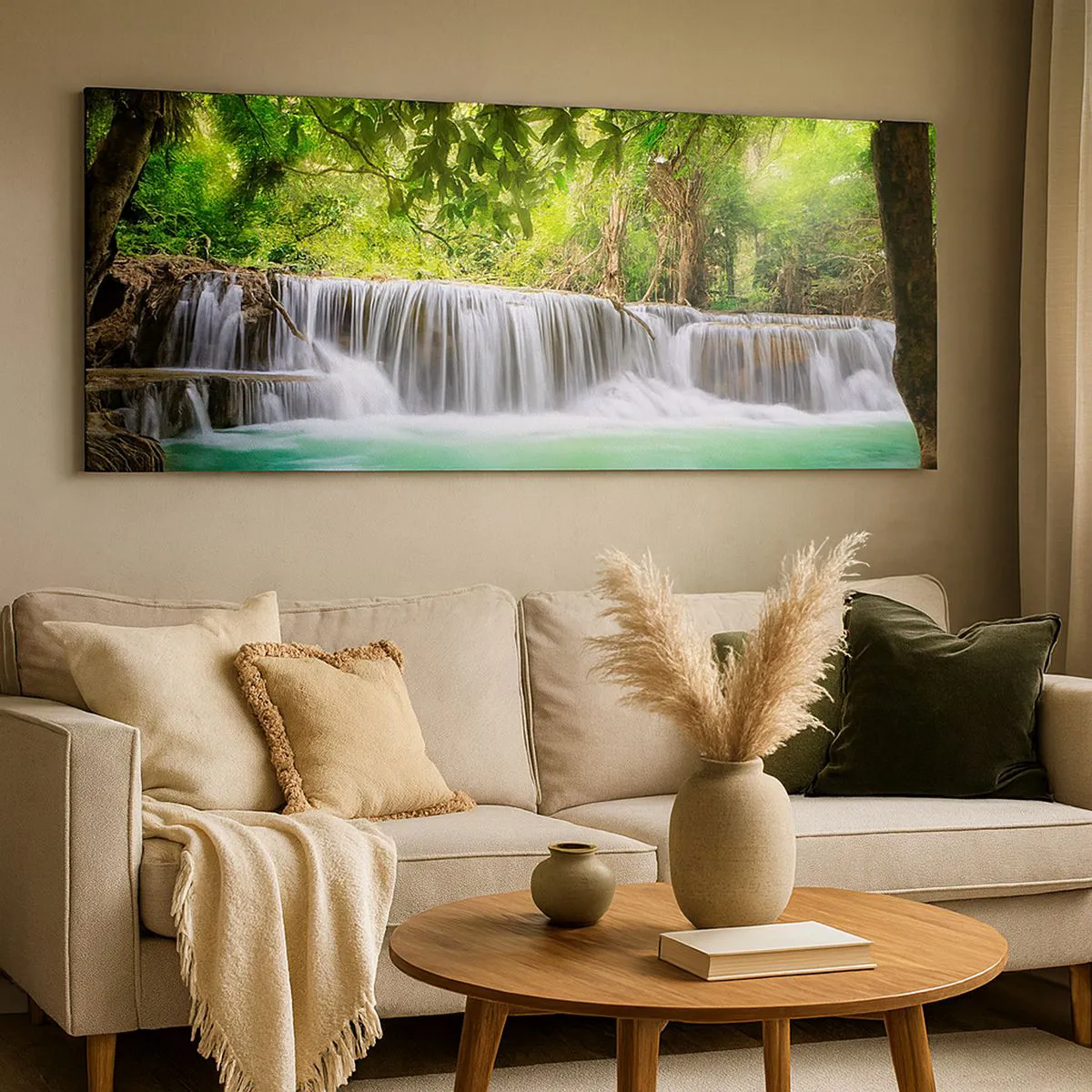 Quadro em tela - Cascata verde - 90x30 cm