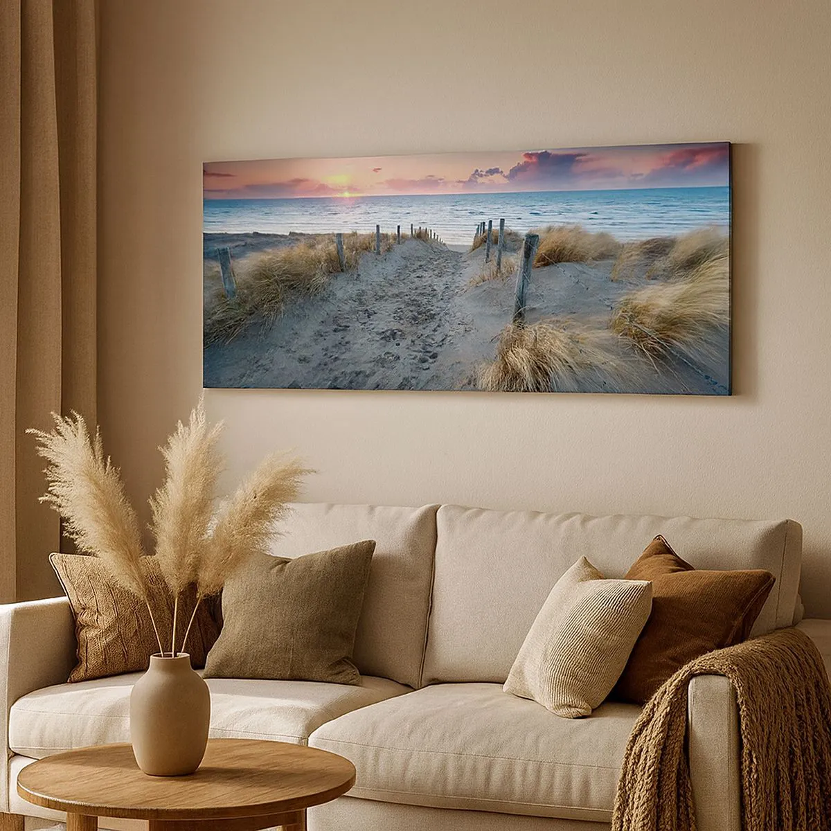 Canvastavla - Bild på duk - Utspilld skenregnbåge... - 140x50 cm