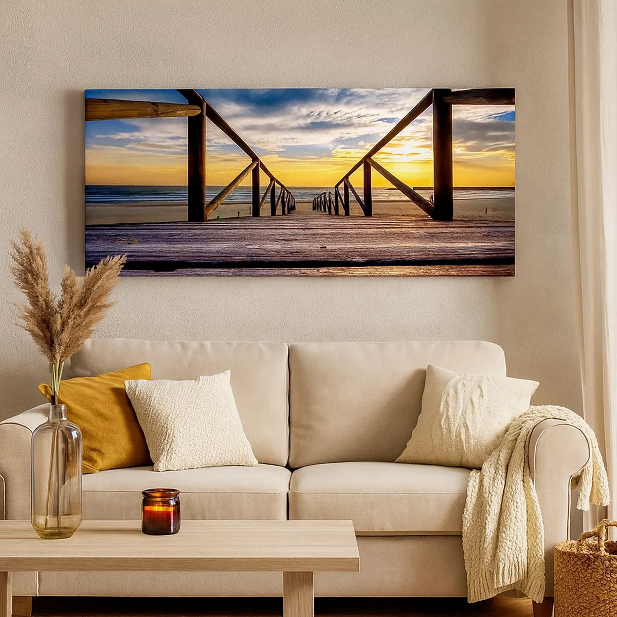 Obraz na plátně - Přímo na tichou pláž při západu slunce - 140x50 cm