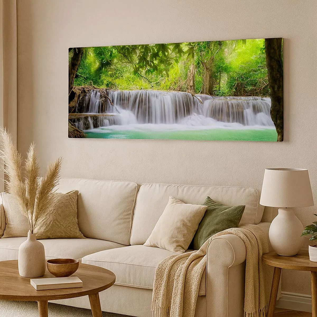 Quadro em tela - Cascata verde - 90x30 cm