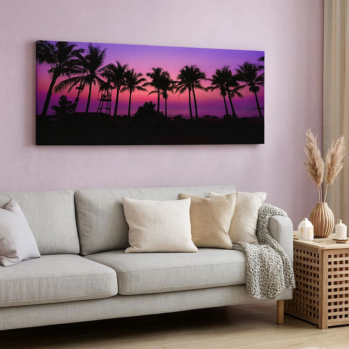 Lærredstryk - Billede på lærred - En aften under palmerne - 140x50 cm