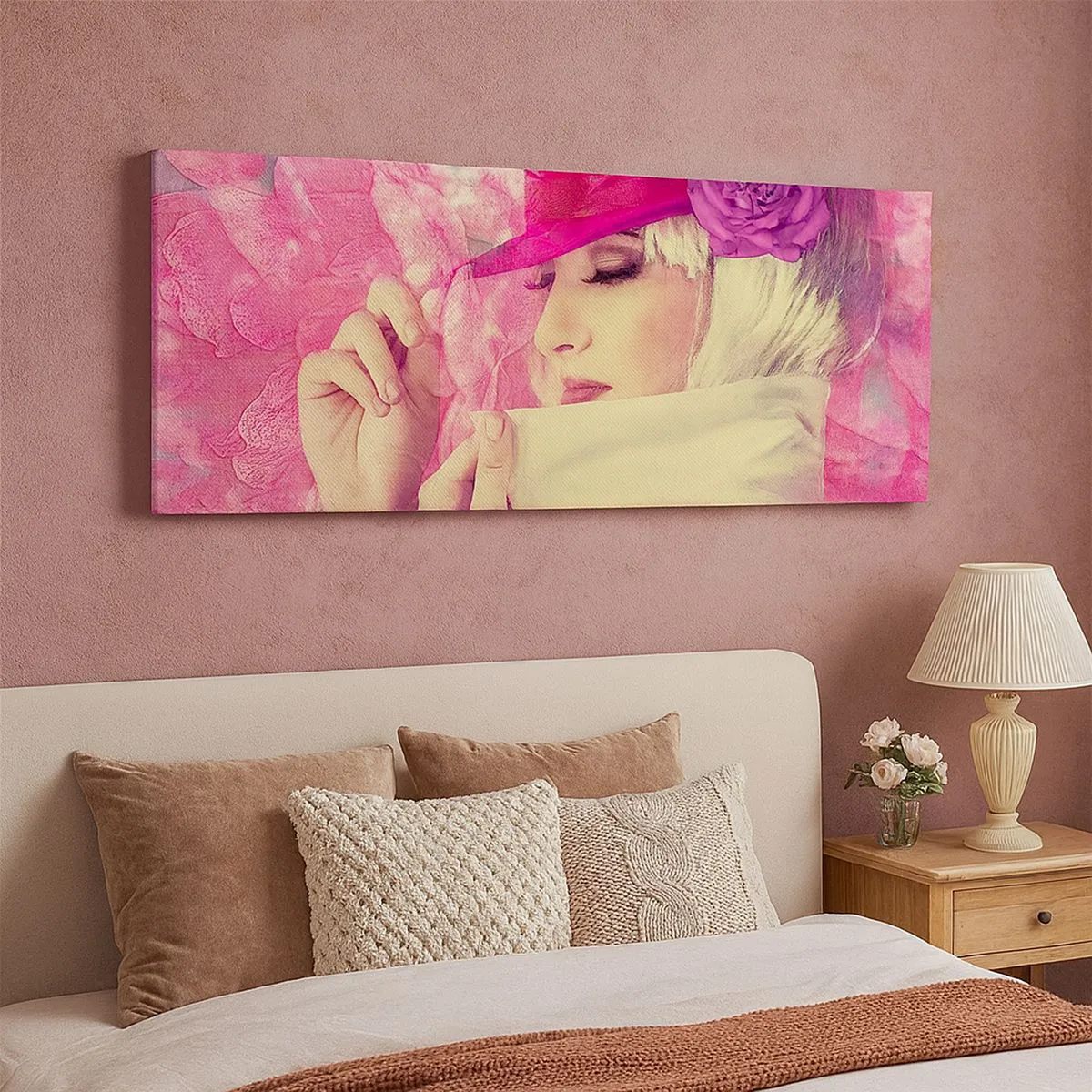 Impression sur toile - Image sur toile - Portrait rétro dans une brume rose - 100x40 cm