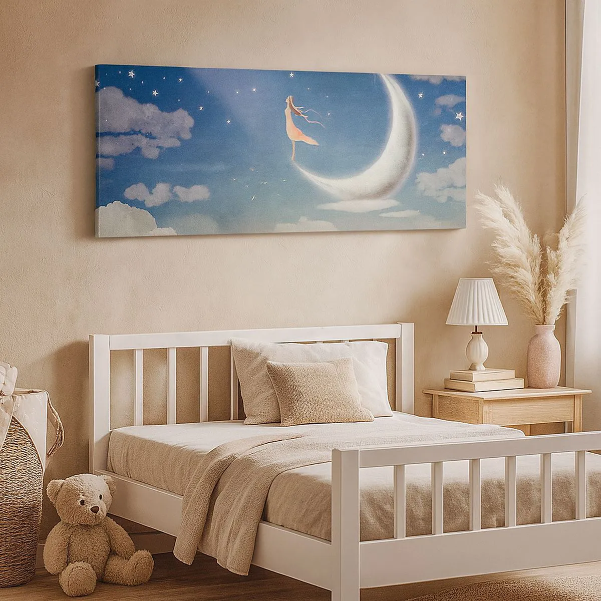 Cuadro sobre lienzo - Impresión de Imagen - Pretendiente sobre azul - 90x30 cm