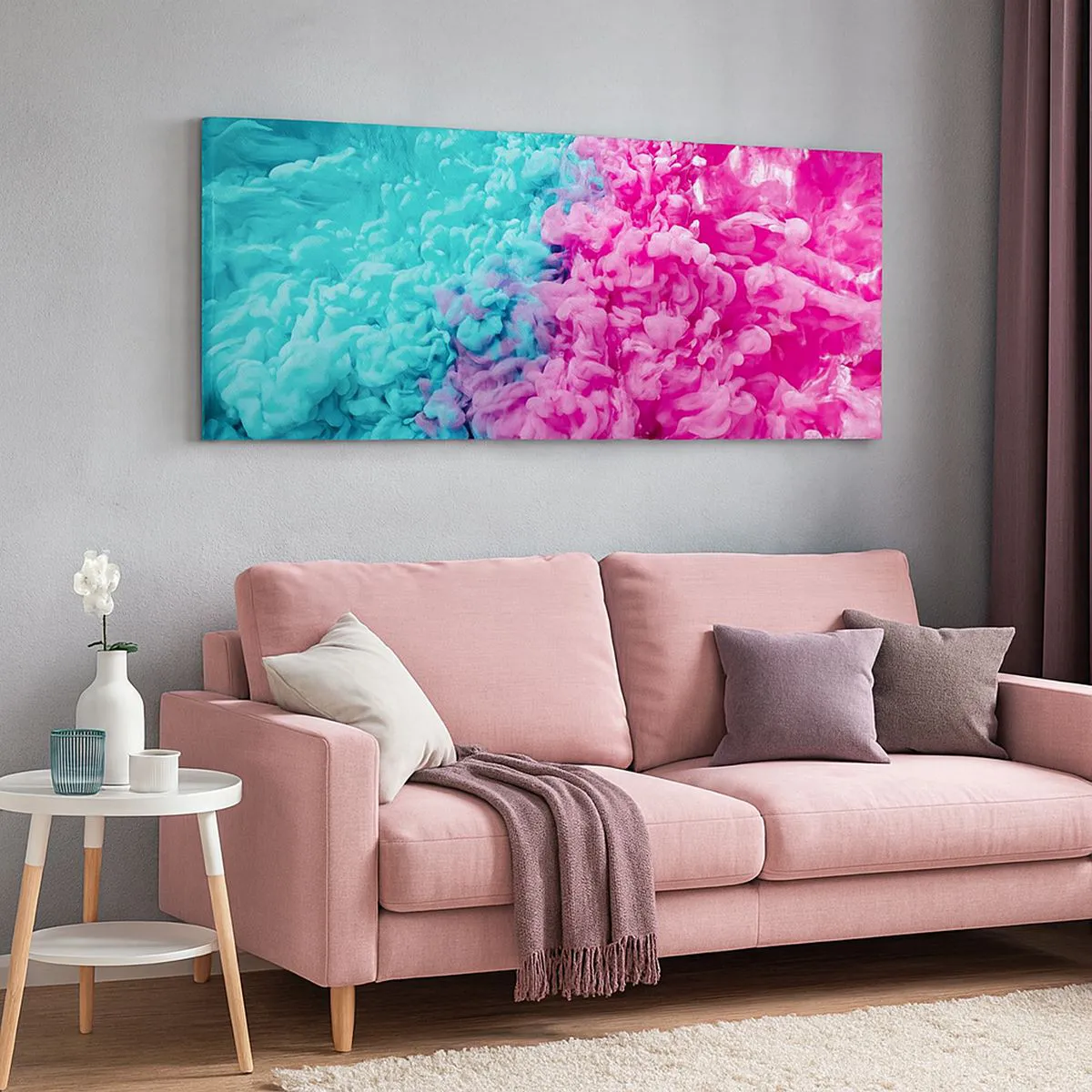 Bild auf Leinwand - Leinwandbild - Bunte Wellen aus Türkis und Pink in abstrakter Form - 160x50cm - Letzte Begegnung - Moderne Wanddekoration für Wohnzimmer und Schlafzimmer ARTTOR