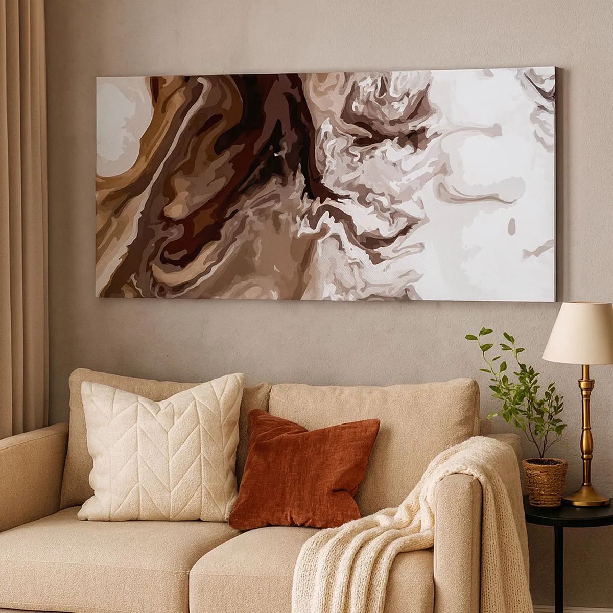 Impression sur toile - Image sur toile - Abstraction dans les tons de brun avec des lignes dynamiques - 140x50cm - Contraste de couleur - Décoration murale moderne pour le salon et la chambre ARTTOR