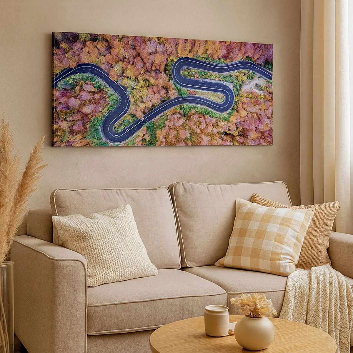 Impression sur toile - Image sur toile - Route sinueuse à travers la forêt - 100x40 cm