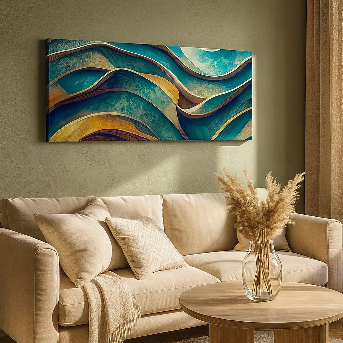 Quadro em tela - Meandros de azul - 100x40 cm