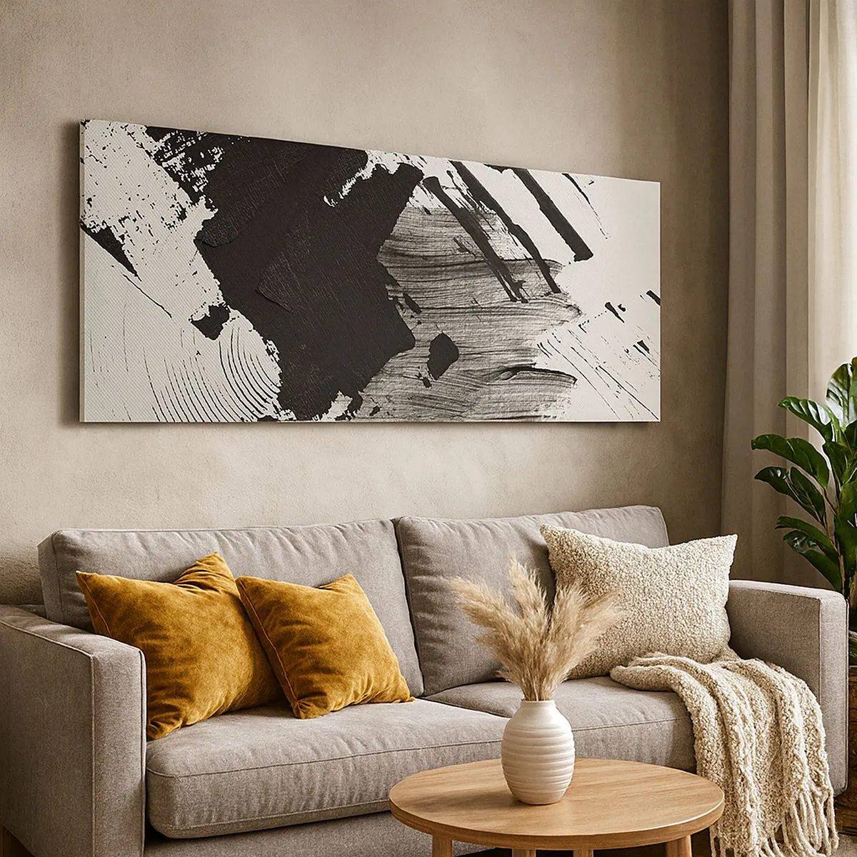 Canvastavla - Bild på duk - Abstraktion - uttrycket av svart - 140x50 cm