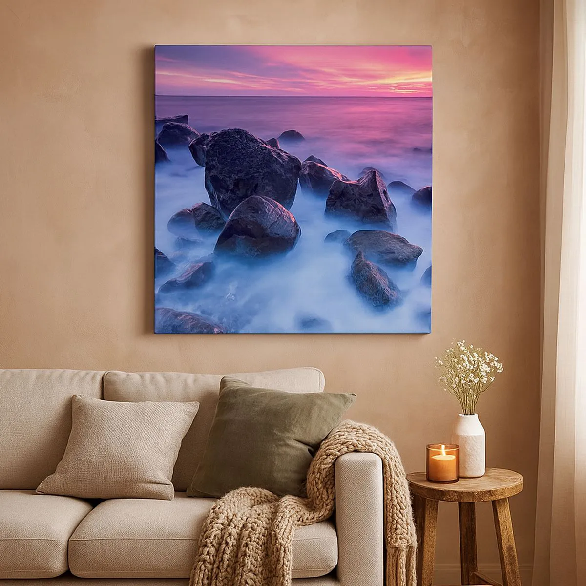 Lærredstryk - Billede på lærred - Fødsel i glimmer og tåge - 70x70 cm