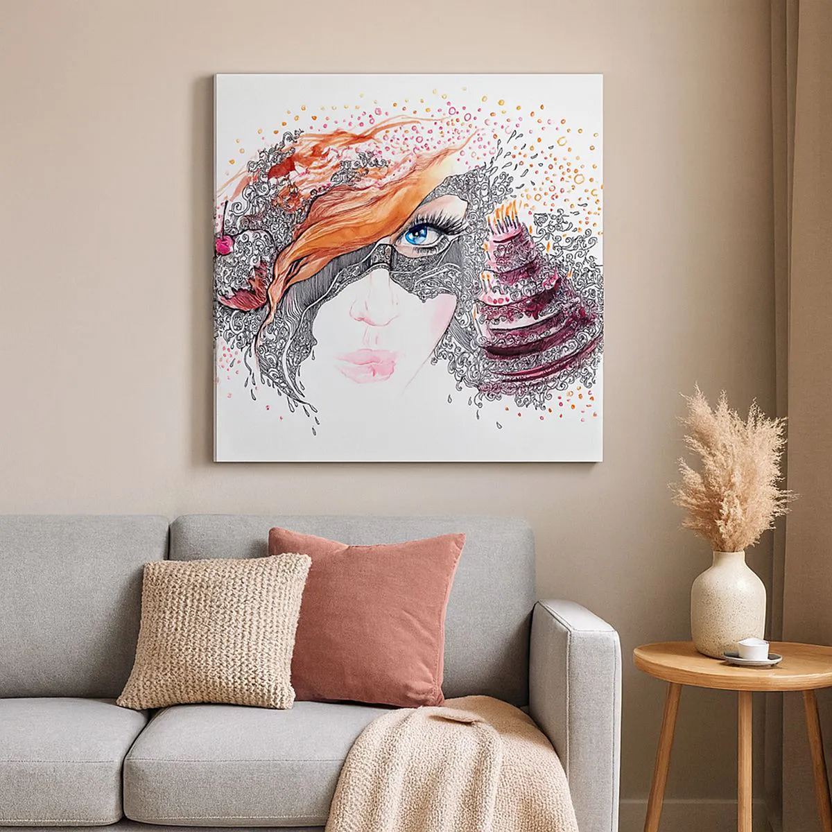 Canvastavla - Bild på duk - Med henne har vi högtid varje dag - 60x60 cm