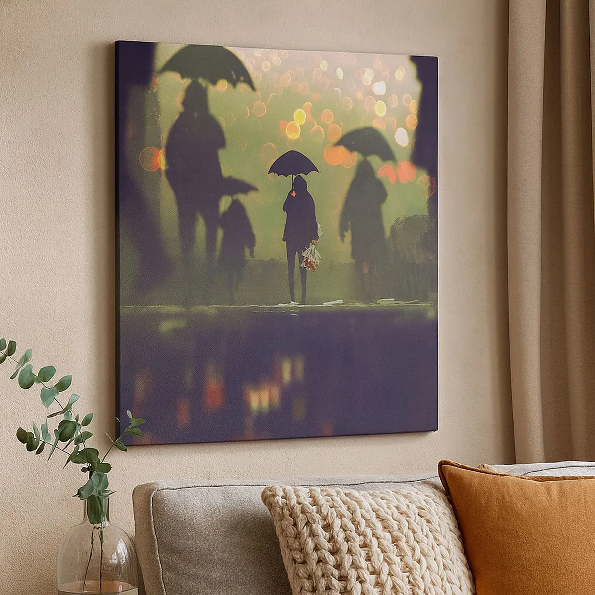 Lærredstryk - Billede på lærred - Set fra en regndråbes perspektiv - 60x60 cm