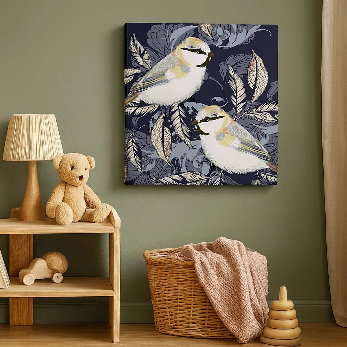 Vászonkép - Sárga-kék madárdal - 30x30 cm