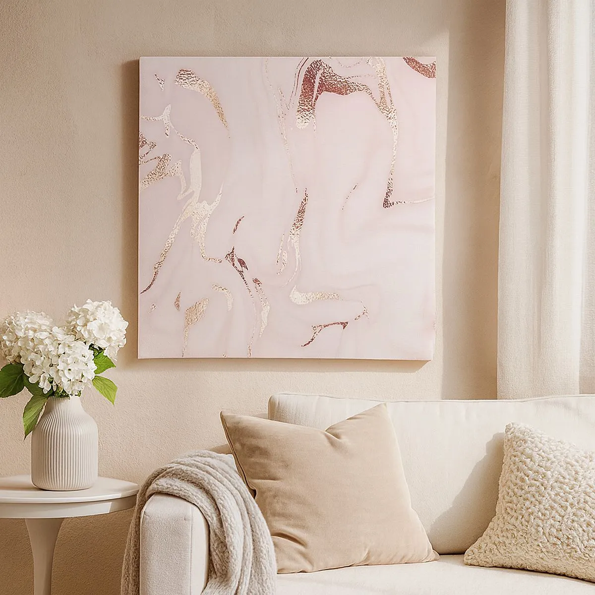 Impression sur toile - Image sur toile - Dans un châle rose - 70x70 cm