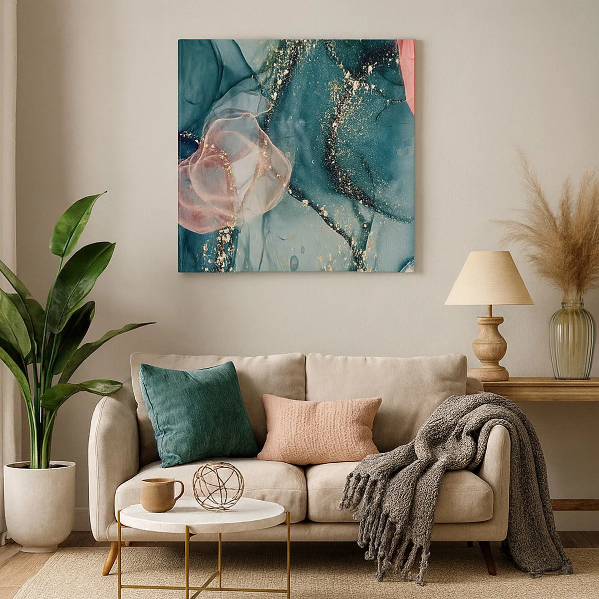 Obraz na plátne - Modré hodváb modré, ružový tyl - 60x60 cm